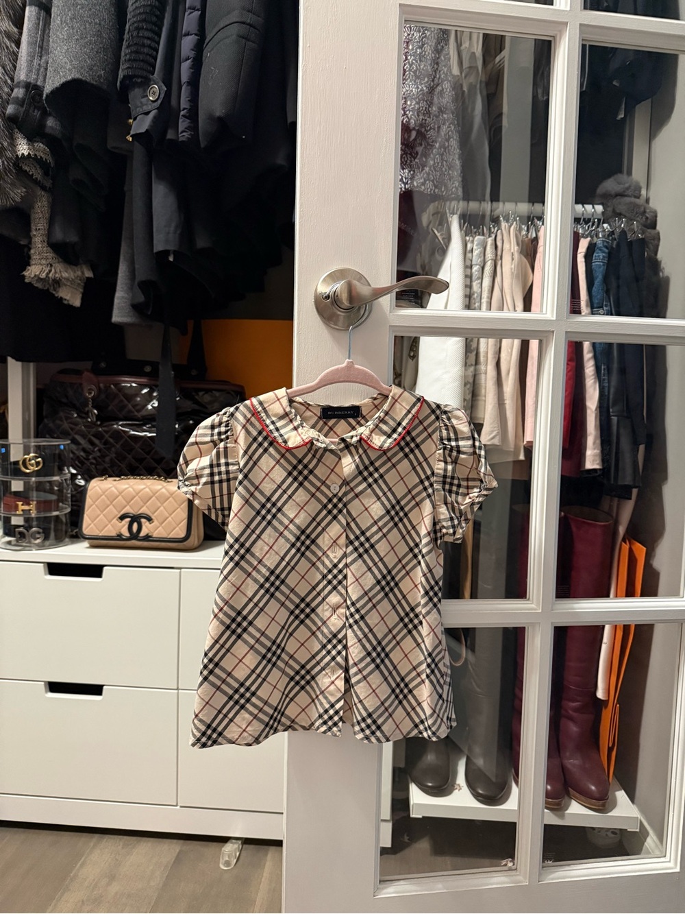 Burberry Beige Vintage Check Girls' Peter Pan Collar Blouse